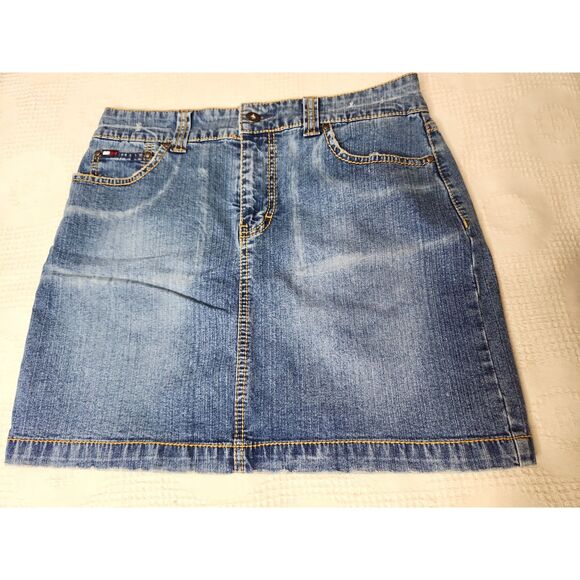 Vintage Y2K Tommy Hilfiger Mini Denim Jeans Skirt Flag Logo Sz. 4 Cotton Preppy - Picture 8 of 8